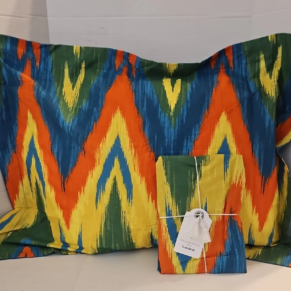 Crate&Barrel NWT John Robshaw Teal Ikat Organic Cotton Standard Pillow Shams Set